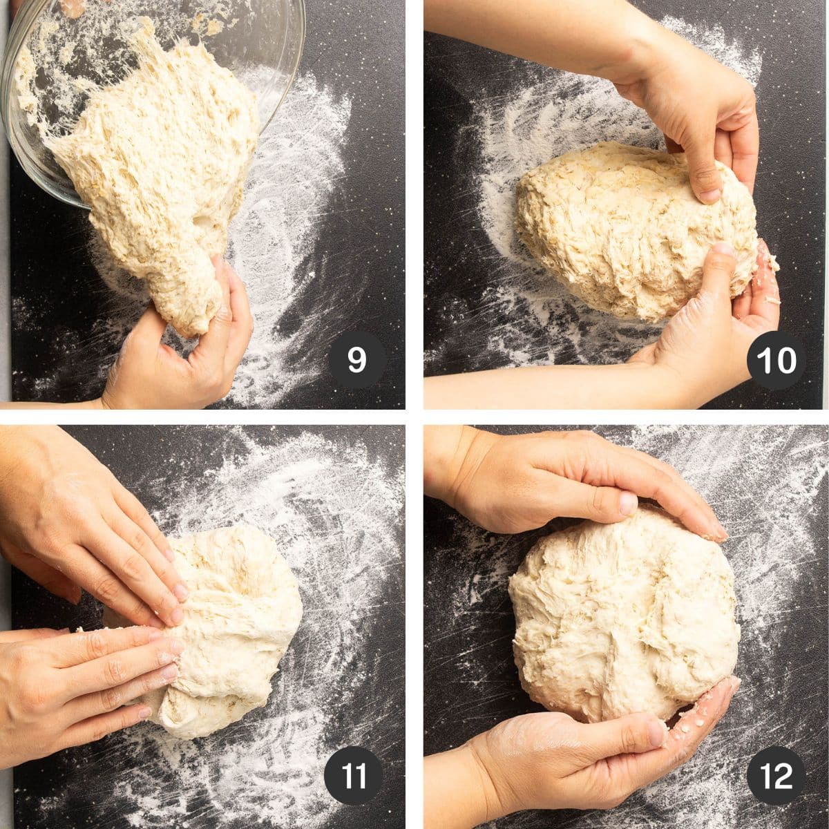 Shaping the dough into a round boule.