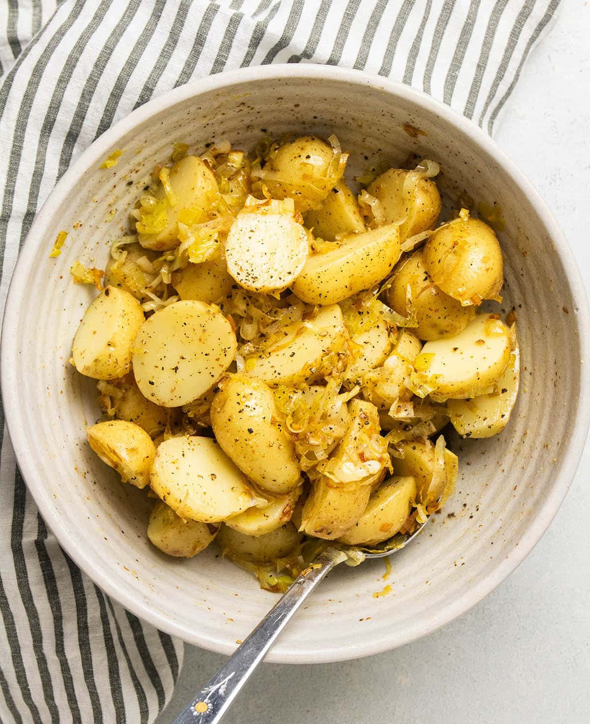 Caramelized leek potato salad.